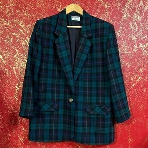 ALFRED DUNNER Vintage Wool Plaid Dark Academia Uniform Blazer Coat Jacket 14